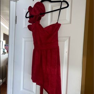 Red faux suede one shoulder asymmetrical Top